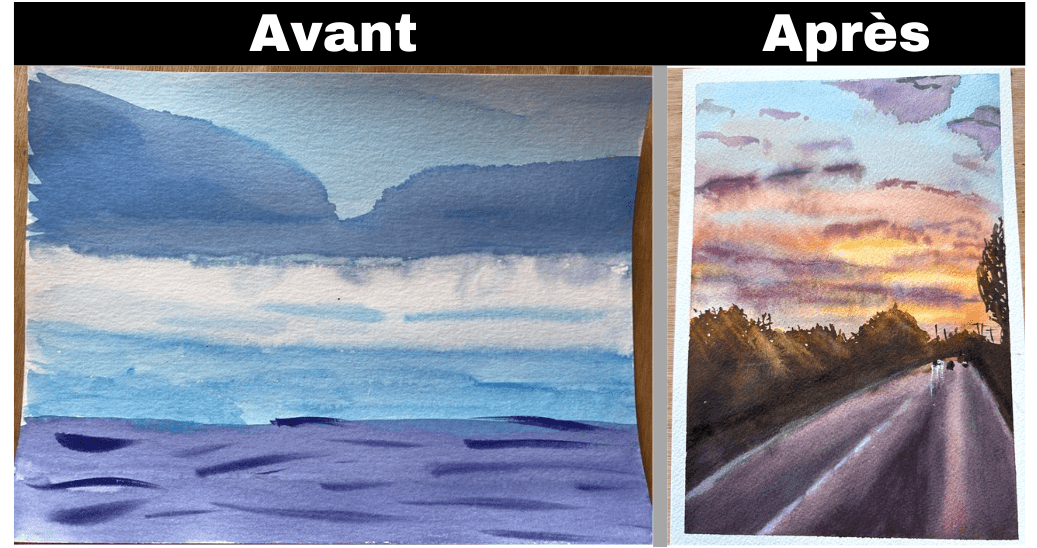 Aquarelle d'élève avant et après la méthode