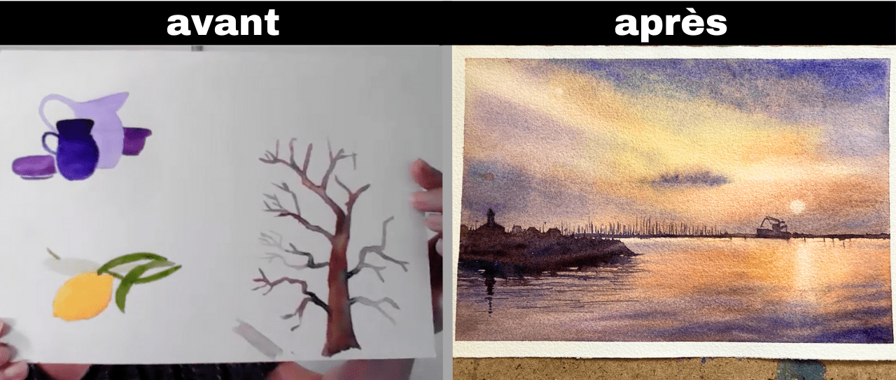 Aquarelle d'élève avant et après la méthode